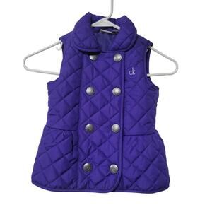 CALVIN KLEIN Girls Purple Puffy Quilted Vest Snap Closure Size 4T